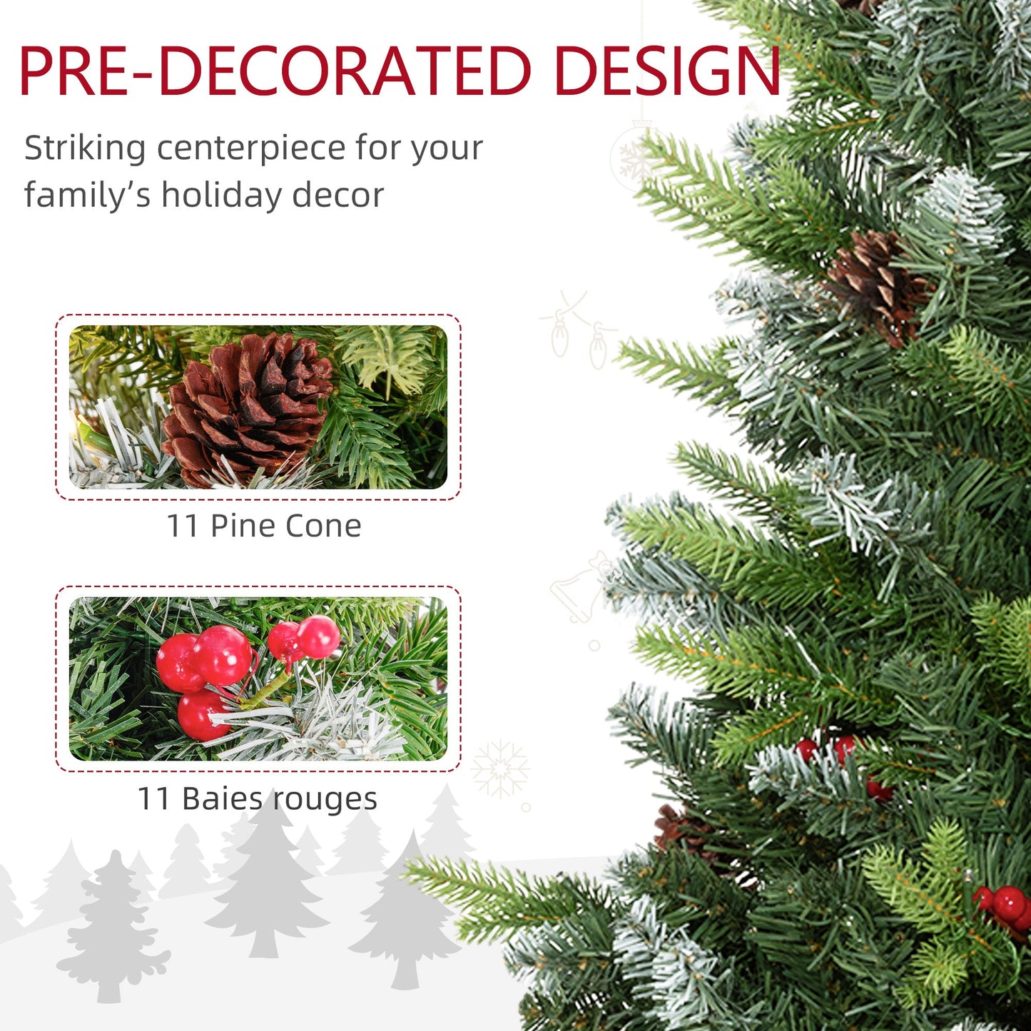 Set of Two 3ft Christmas Trees, with Lights, Berries and Pinecones